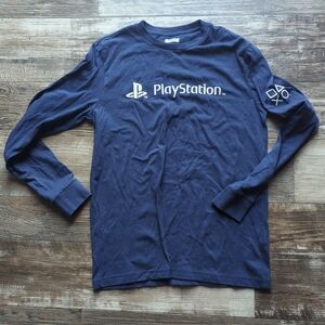 Sony Playstation Embroidered Mens Size Small Navy Blue Long Sleeve Shirt Logo